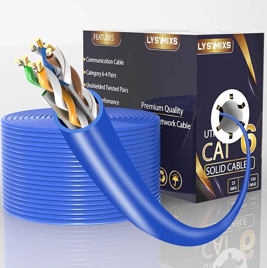 Cat6 Ethernet Cable 500FT Channel Test Pass, Cat6 500ft Ethernet Cable 23AWG Solid CCA, Cat6 Cable 550MHZ 10G with Easy Pull Box Blue