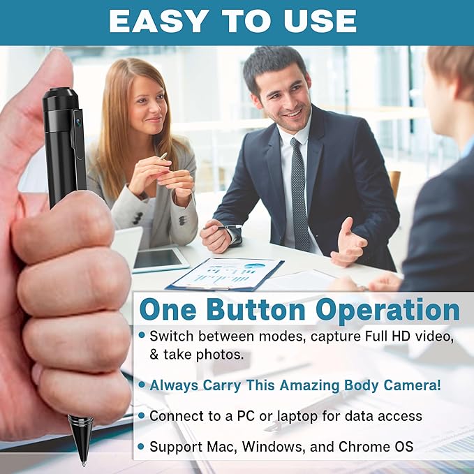 SIRGAWAIN Premium Body Camera Pen — Full HD 1080p Video & Photos, 70-Min Battery, Motion Detection, One-Button Control, 2026 Model