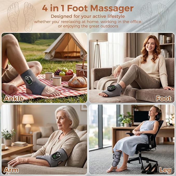 Ankle Massager, Foot Massager with 6 Heat Levels & 3 Vibration Modes, Cordless Foot Renew Triple Method Massagers, Portable Ankle Heating Pad for Circulation and Pain Relief