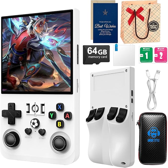 R36MAX Retro Handheld Game Console,4.0" HD IPS Screen,Open Source Linux System,18000+Preloaded Games,64GB Memory,4000mAh Battery Portable Gaming with Gift Card & Premium Bag (White 64Gb)