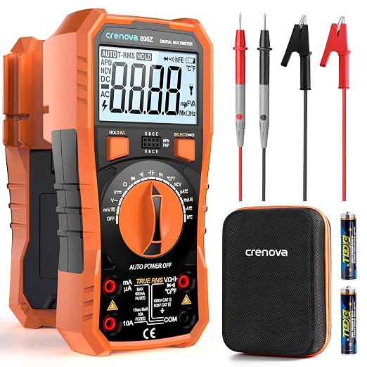 Crenova 890Z Digital Multimeter, 6000 Counts TRMS Multimeter Tester, DC AC Voltmeter Ohmmeter, Measures Voltage Current Capacitance Diodes Continuity Resistance Transistor Temperature with NCV