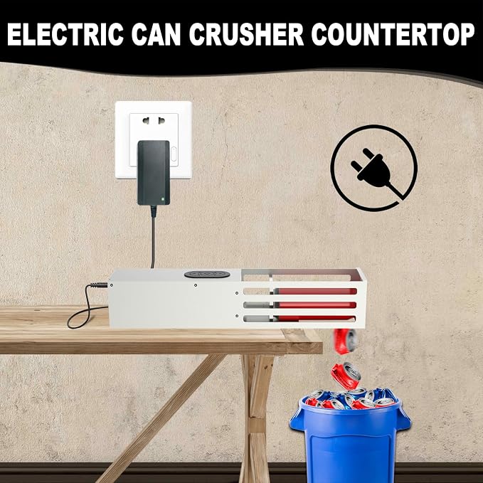 SIXRARI Electric Can Crusher – Heavy Duty Automatic Wall Mounted Can Smasher for Recycling 12oz & 16oz Aluminum Soda, Seltzer, Beer Cans & Plastic Bottles