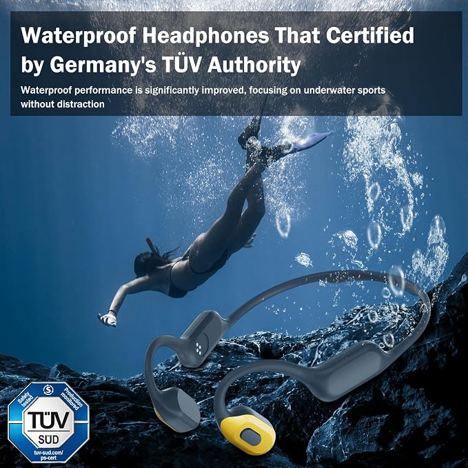 Soft Liquid Silicone Bone Conduction Swimming Headphones Underwater,IPX8 Waterproof Earbuds,Open Ear Swim Headphone with Skin-Friendly Silicone/Built-in 32G MP3-Player Earphones for Swim-Neon Yellow
