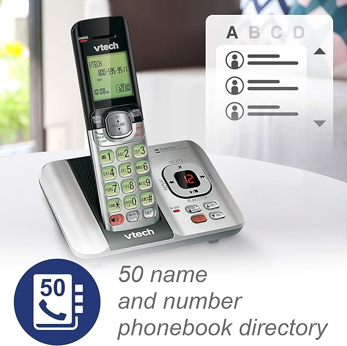 VTech CS6529 1-Handset Cordless Phone with Answering Machine, Caller ID/Call Waiting, DECT 6.0, Handset Speakerphone, Silver/Black