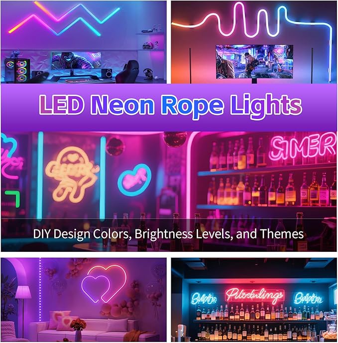 200FT RGB LED Neon Rope Lights, App & Remote Control, Flexible Waterproof IP65 Led Strip Lights, Music Sync Color Changing Multiple Modes Neon Lights for Bedroom Gaming Room Indoor & Outdoor Decor