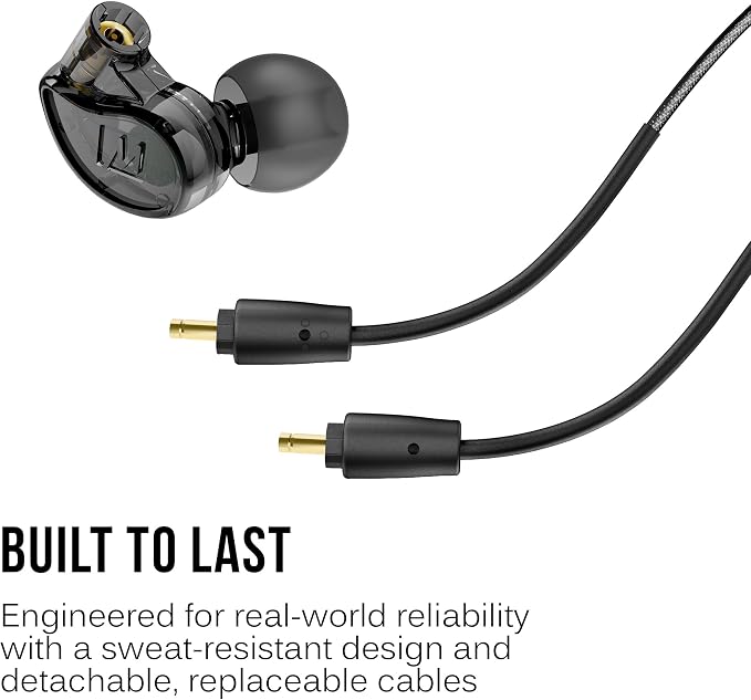 MEE audio M6 PRO In Ear Monitor Headphones for Musicians, 2nd Gen Model With Upgraded Sound, Memory Wire Earhooks & Replaceable Cables, Noise Isolating Professional Earbuds, 2 Cords Included (Black)