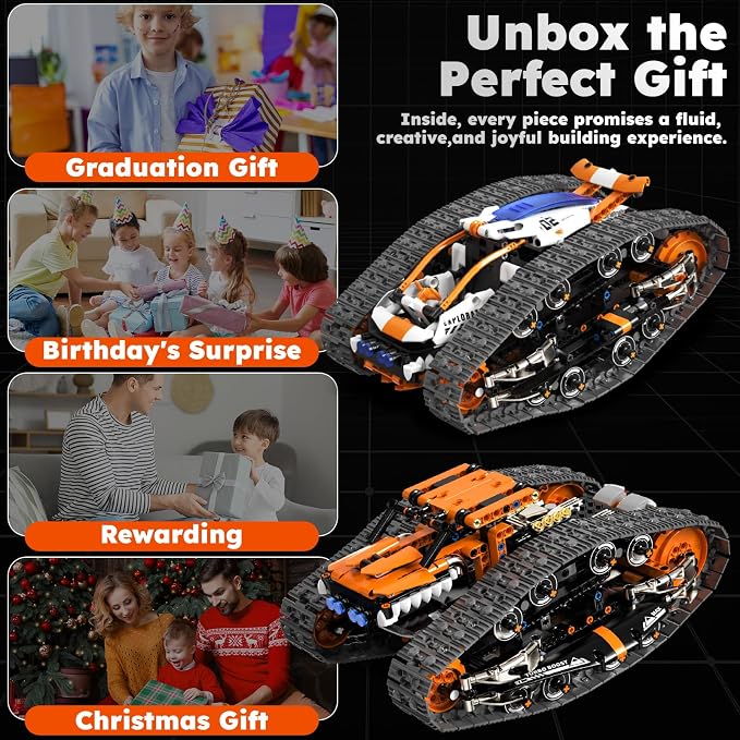 HPROMOT 2 in 1 STEM Crawler Robot Building Kit, App & 2.4G Remote Control Transformable Tracked Vehicle Coding Technic Blocks, Educational Engineering Science Gift for Boys Girls Ages 8-14