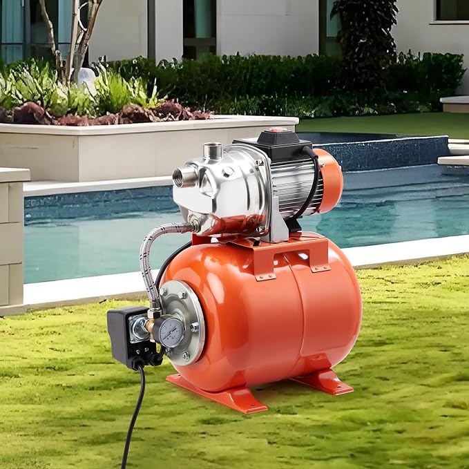 1.6HP Shallow Well Pump with Pressure Tank,1340 GPH Flow Rate, 115V Automatic Pressure Switch, Stainless Steel Well Pump for Home Irrigation, Lawn, Farm, Water Pressure Boosting,Winter Proof Design