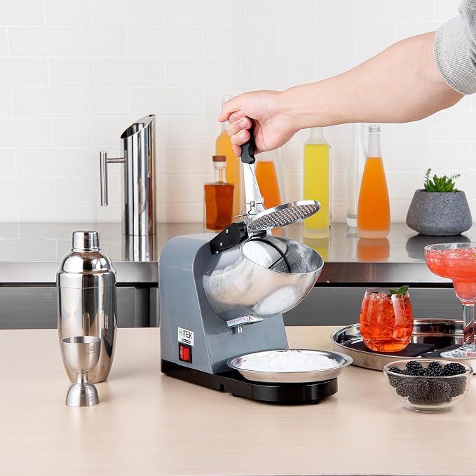 Restaurantware Electric Ice Crusher Machine - 65 Kg/Hr - Plastic Ice Shaver With Stainless Steel Blades - Compact Gray Space-Saving Kitchen Countertop Use