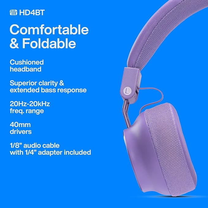 PreSonus Eris HD4BT — Over-Ear Closed-Back Wireless Headphones, Bluetooth, ANC Noise Cancelling, Up to 60 Hours Battery Life, Studio Headphones for Mixing, Monitoring, Recording, Mystic Purple