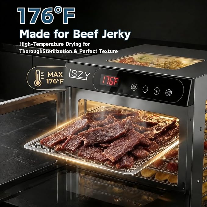 Food Dehydrator Machine, 10 Stainless Steel Trays Dehydrator for Jerky, Poweful 800w Food Dehydrators for Beef Jerky,Meat,Fruits,Herbs,Mushroom, 24H Timer 176°F Temperature Control Food (10 Trays)