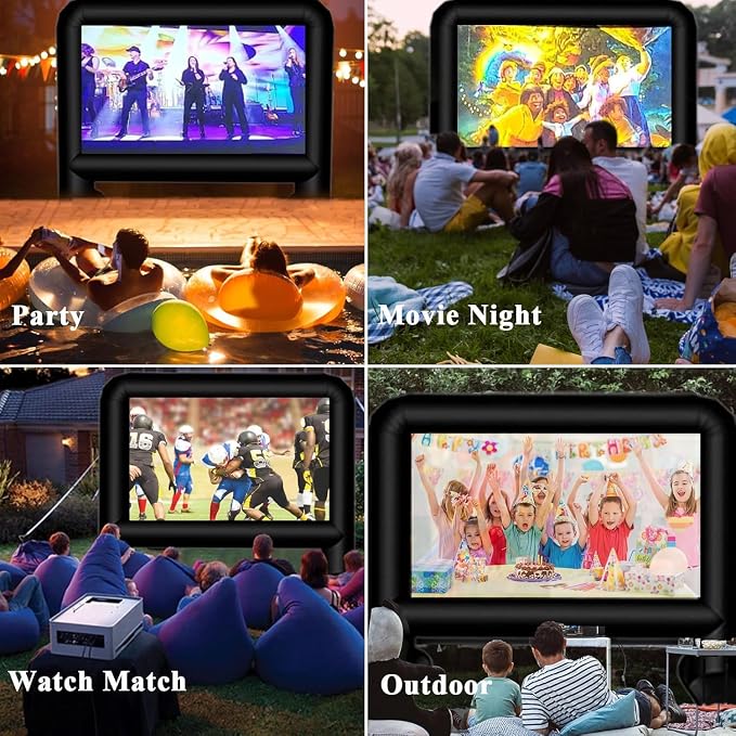 Inflatable Projector Screen Outdoor, 20FT Blow up Movie Screen Support Front & Rear Projection for Backyard Outdoor Movie Night Barbecue Pool Party with Blower and Carry Bag
