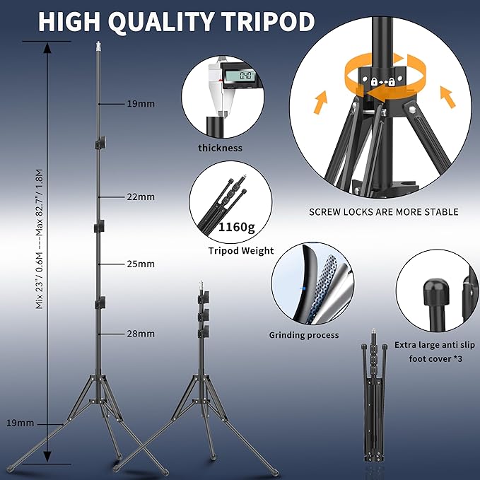 Large Barber Light with72 inch Stand, 55W 6500K Full-Screen Selfie Light Ring with Tripod 360 Phone Holder,Remote Controller,Box Black, (black-011,13)