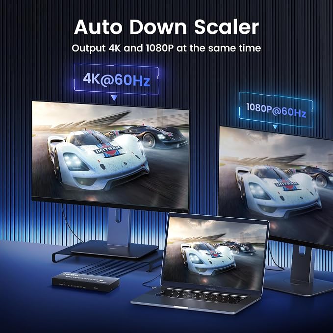 4K@60Hz HDMI Switch Splitter 2 in 4 Out with Remote, avedio Links 2x4 HDMI Splitter Switcher 4K with SPDIF & 3.5mm Audio,Support 4K,3D,1080p,HDCP2.2,HDR 10 for PS5/4,Xbox,Fire Stick,etc