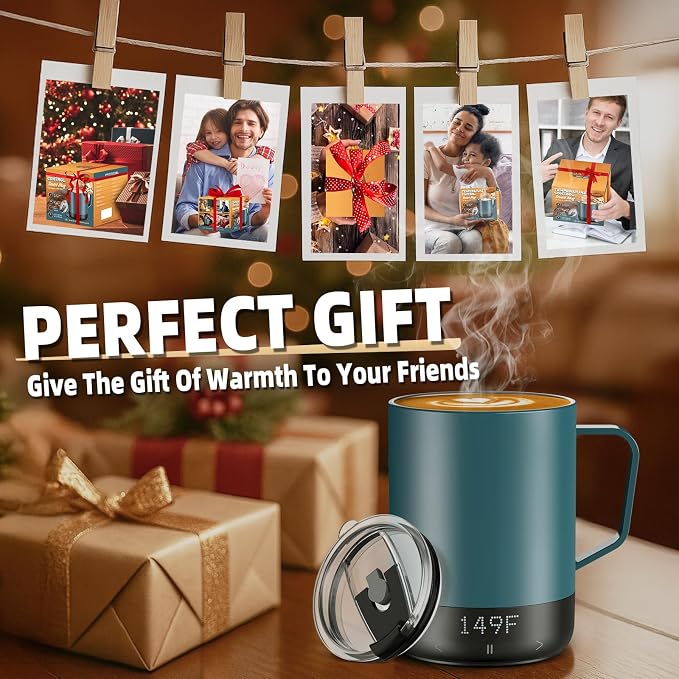 Magnetic Charging Cordless Self Heating Coffee Mug for Dad, Fast Heating & High Temperature 14Oz Smart Coffee Cup Warmer, 120 Mins-Hot Up to 149℉ Smart Mug Warmer, for Men(No APP)