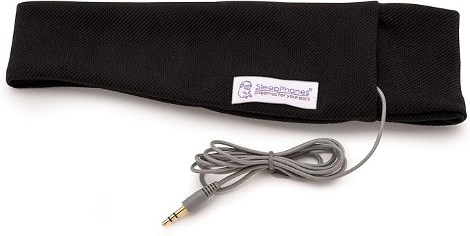 AcousticSheep SleepPhones Classic | Corded Headphones for Sleep, Travel, and More | The Original and Most Comfortable Headphones for Sleeping | Pitch Black - Breeze Fabric (Size L)