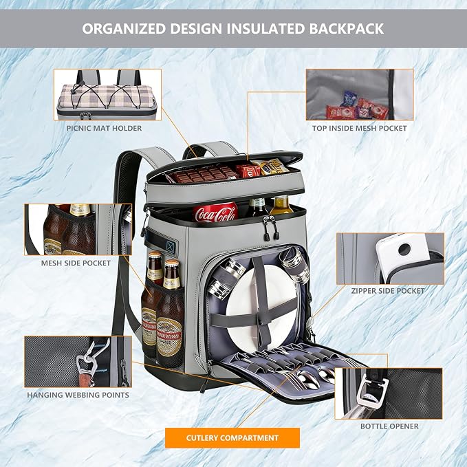 Backpack Cooler,40 Cans Cooler Backpack Insulated Waterproof&Leak Proof,Soft Cooler Bag with 2 Compartments for Men&Women,Picnic Backpack Ice Chest for Camping Hiking Fishing Lunch Beach