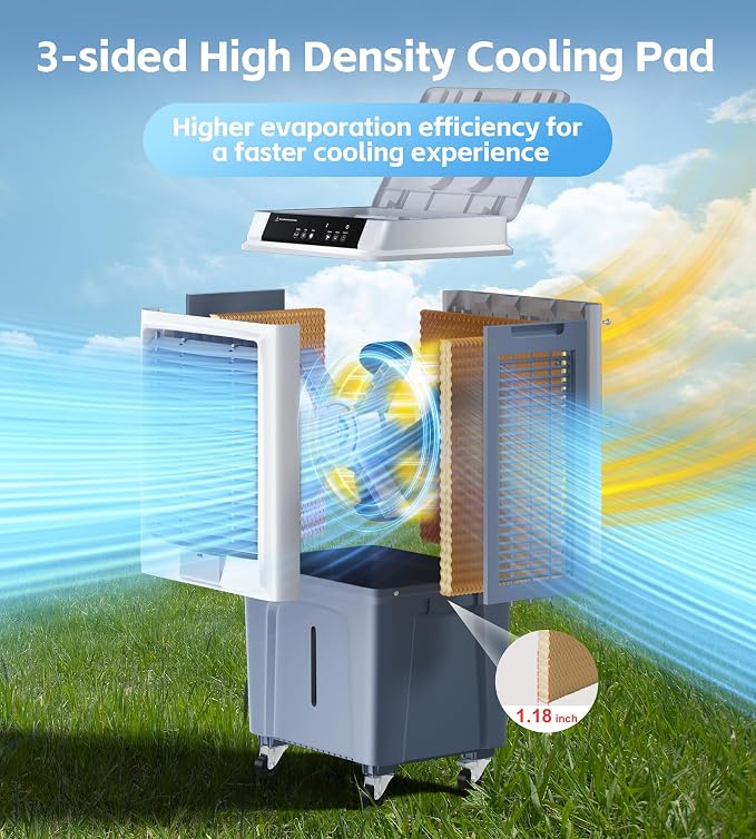 Uthfy Swamp Cooler, 3880CFM Evaporative Air Cooler with 10.6 Gal Water Tank, 120° Oscillation, 12H Timer, Remote, Ultra Quiet Cooling Fan, Outdoor Air Conditioner for Garage Patio Large Room