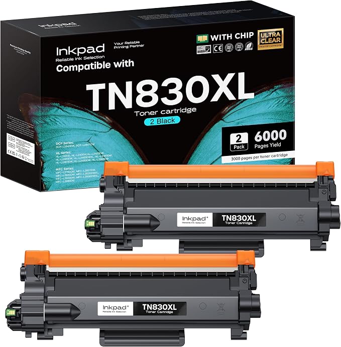 Compatible TN830XL Toner Cartridges Replacement for Brother TN830XL TN830 830 XL Toner Cartridge Compatible with Brother HL-L2460DW DCP-L2640DW HL-L2400D HL-L2405W MFC-L2820DW Printers (2 Black)