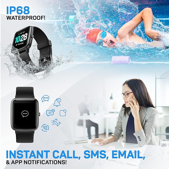 OCTANDRA Move VeryFitPro Smart Watch HR Heart Rate Sleep Monitor IP68 Waterproof Activity Fitness Tracker Step Counter Pedometer Exercise Running Watch Fitness Watches for Men & Women (ID205L) (Black)