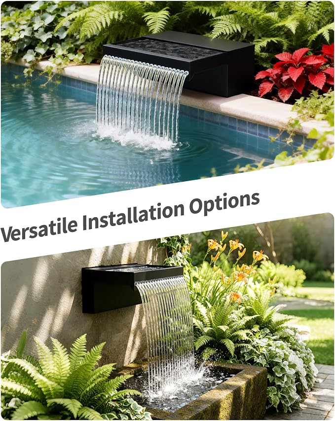 POPOSOAP 55W Solar Pond Waterfall Spillway with Pond Pump, Pond Spillway with 304 Stainless Steel & Filtration System & 9.8FT Tube for Pond Fountain Waterfall Garden Water Features-P5552S