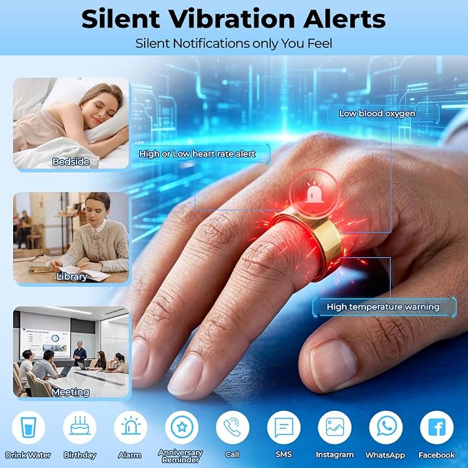 XUV Smart Health Rings for Men, Waterproof Sport Ring with Heart Rate, Blood Oxygen, Sleep, Step Counting, Vibration Alerts Smart Ring, No App fee, Compatible with iOS & Android(Gold, 11)