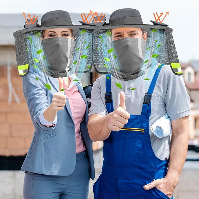 Solar Hat with Fans, Wide Brim Cooling Sun Hat with Removable Dual Fans USB Charging Neck Cover for Outdoor Fishing
