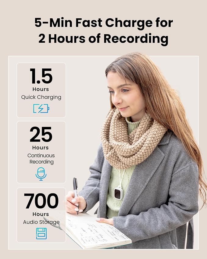 iFLYTEK P1 AI Voice Recorder, Wearable AI Recorder, AI Transcribe & Summarize, Real-Time Translation, Ultra-Light & Portable, Cloud Storage, Privacy, Long Battery, Quick Charge