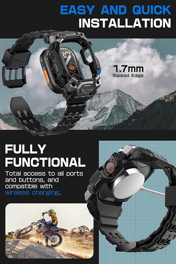 SUPCASE for Apple Watch Ultra 3/2/1 49mm Case with Band (Unicorn Beetle Ore), [Anti-Scratch] [Military-Grade Protection] Rugged Sport Men Bumper Case with Adjustable Strap Band, Black
