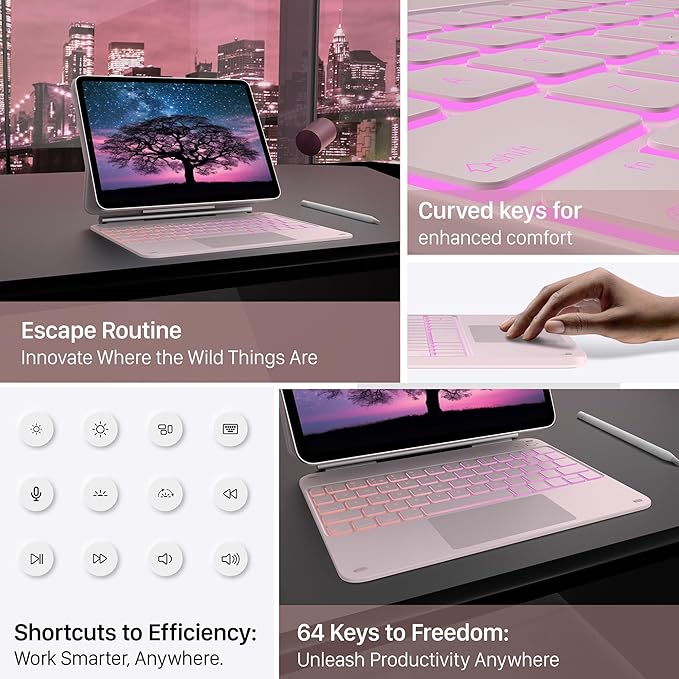 typecase Edge Keyboard Case for iPad Air 11-inch(M4/M3/M2, 2026/2025/2024), iPad Pro 11" (4th/3rd/2nd/1st Gen) & iPad Air 10.9" 5/4th Gen, Multi-Touch Trackpad, 11-Color Backlight, Pink
