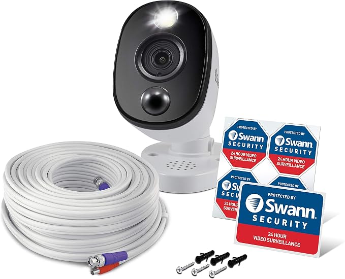 Swann Add-On DVR Bullet Security Camera System with Sensor Spotlight, 4K Ultra HD Video, Indoor or Outdoor Design, Dusk to Dawn Color Night Vision Plus True Detect™ Heat and Motion Detection, 1 Pack