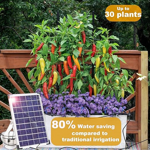 RISINGUP Solar Drip Irrigation System for 30 Potted Plants Outdoor Garden | Automatic Plants Watering System with Anti-Siphoning Device, Programmable Smart Watering for Garden, Balcony, Greenhouse