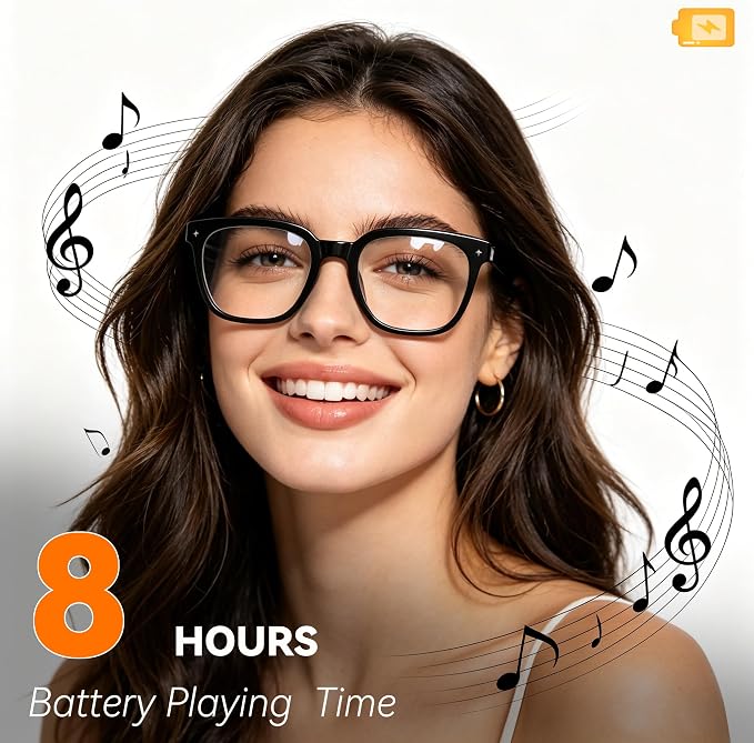 Smart Bluetooth Glasses for Men Women, Ai Smart Glasses with Open-Ear Audio, Voice Control, Real-time Translation, Hands-Free Calls, Bluetooth Sunglasses for Daily Use, Travel