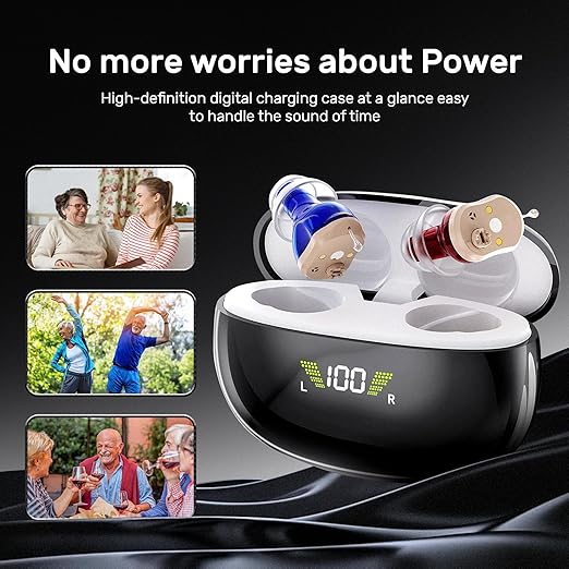 NOVAHEAR Rechargeable In-Ear OTC Hearing Aids for Seniors - Invisible Mini Hearing Amplifiers - Digital Hearing Devices with Portable Charging Case for Adults