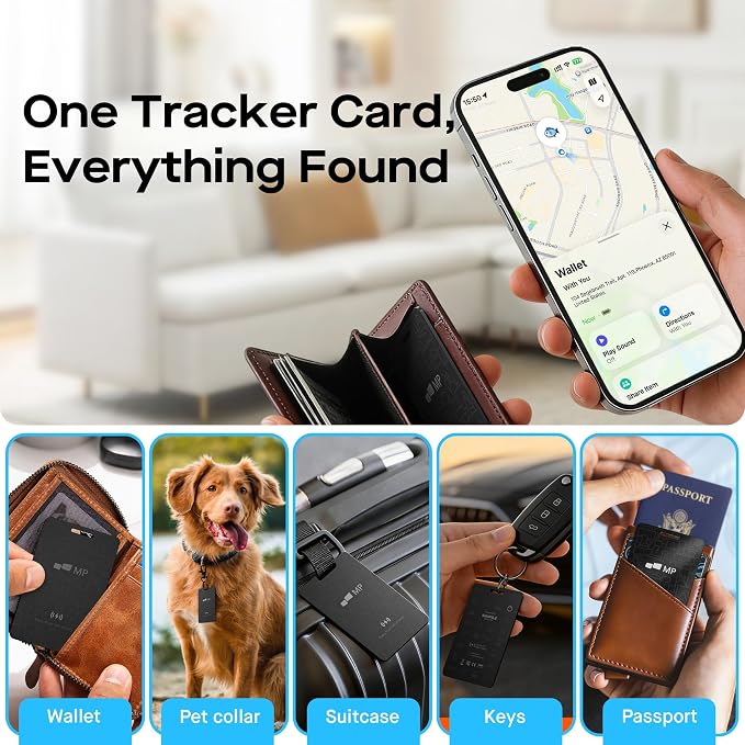 2026 Mobile Pixels Wallet Tracker Card, Works with (iOS and Android), Ultra Slim Rechargeable Bluetooth Tracker, Tracker Key Finder, Portable Item Locator for Wallet, Bags, Luggage (1- Pack)