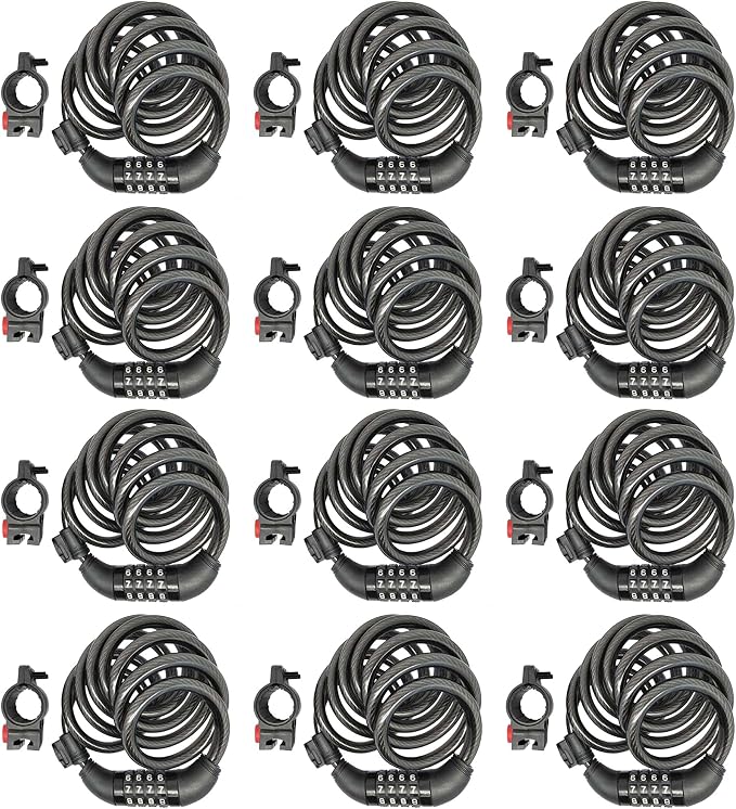 SEPOX® 12Pcs Pack 6FT Extra Long Cable Combination-Bike-Locks, 4 Digits Retractable Security Lock, 12mm Heavy-Duty Anti-Theft Anti-Rust Cable for Bicycle, Scooter, Gate,Outdoor Equipment, Weatherproof