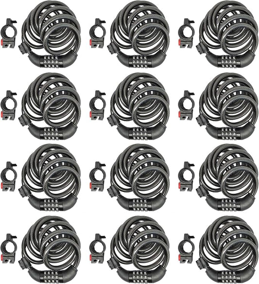 SEPOX® 12Pcs Pack 6FT Extra Long Cable Combination-Bike-Locks, 4 Digits Retractable Security Lock, 12mm Heavy-Duty Anti-Theft Anti-Rust Cable for Bicycle, Scooter, Gate,Outdoor Equipment, Weatherproof