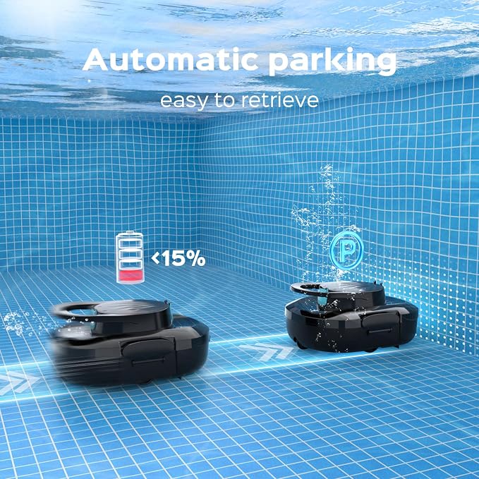 S1 Pro Automatic Pool Cleaner for Above Ground Swimming Pools, Dual-Motor,Cordless Pool Robot with 120-Min Runtime, Large Debris Capacity, Fast Recharge and Self-Parking Function(Mirror Black)