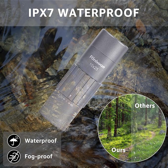 10x25 Monocular Telescope, Mini Pocket Small Size Compact Handheld Portable Lightweight ED Glass HD Optics BAK-4 Roof Prism High Powered Waterproof for Adults Camping Hiking Travel Bird Watching