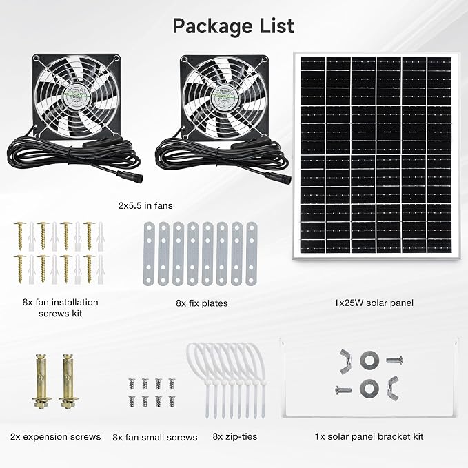 Fanspex 5.5" Solar Dual Fan Kit, IP67 Waterproofed Solar Powered Fan for Intake or Exhaust Air, Ventilation & Cooling