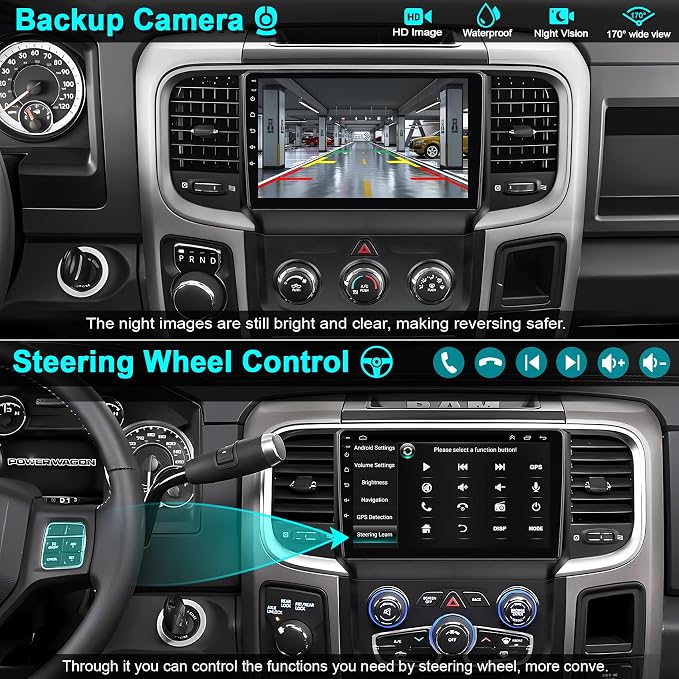 [8Core+64G] Android 15 Car Radio for Dodge RAM 1500/2500/3500 2013-2018(Manual and Auto AC), 9 Inch QLED Touch Screen Car Stereo with Wireless Carplay&Android Auto,GPS, WiFi, Bluetooth,FM,DSP