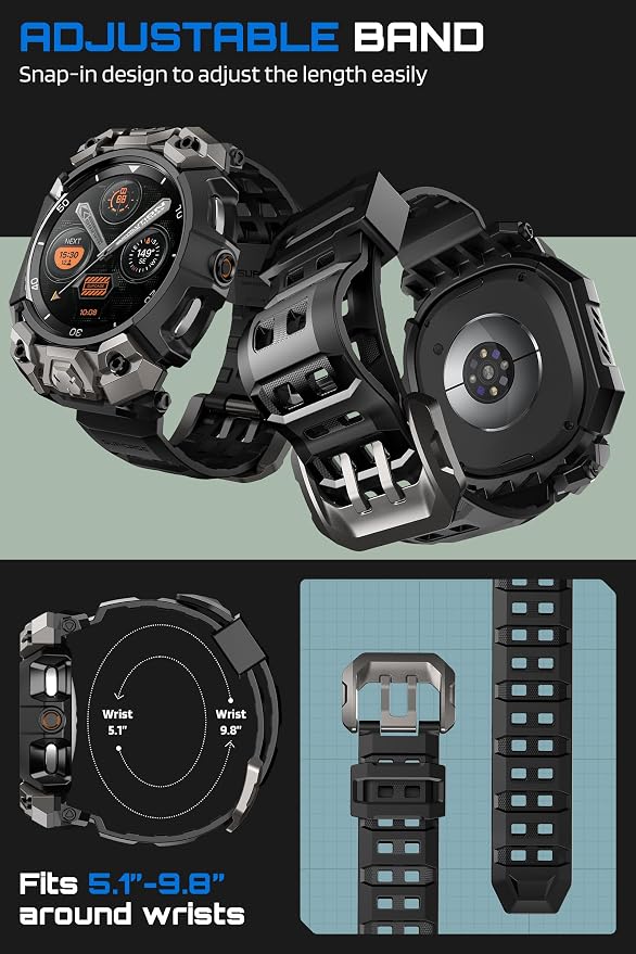 SUPCASE for Samsung Galaxy Watch 8 Classic 46mm Case with Band (Unicorn Beetle Ore), [2 Pack Screen Protector] Rugged Protective Cover with Adjustable Strap Band, Black