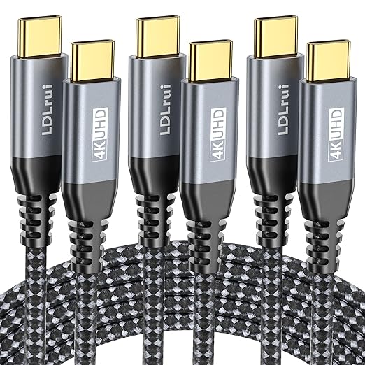 LDLrui USB C Cable [6FT, 3Pack] 4K@60HZ UHD Display, 20Gbps Data Transfer, USB 3.2 Gen 2×2, 100W PD Charging Cable for iPhone 16/15, MacBook, iPad, Galaxy S25/S24, Type C Monitor/Portable Monitor