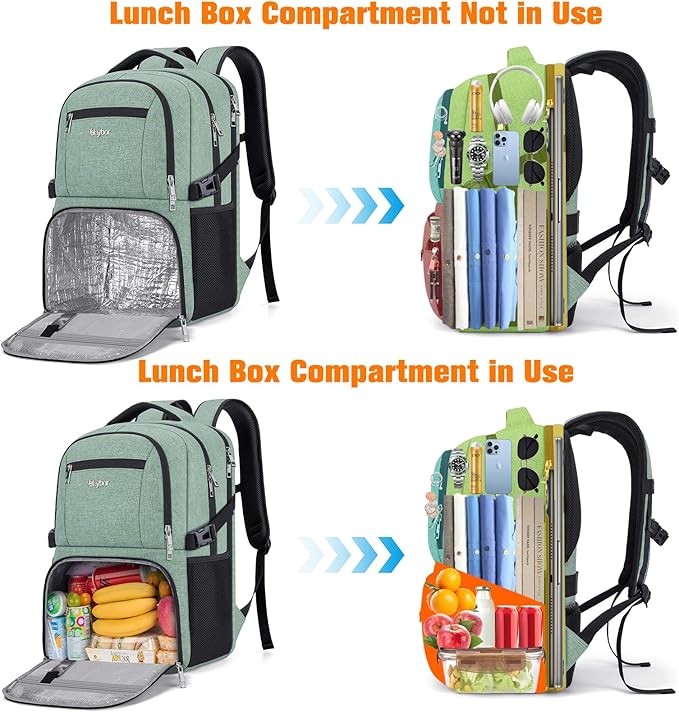 Insulated Lunch Backpack Fit 17" Laptop, Work Backpack with Lunch Box for Men & Women, Water Resistant College Computer Bag for Travel, Business, Hiking