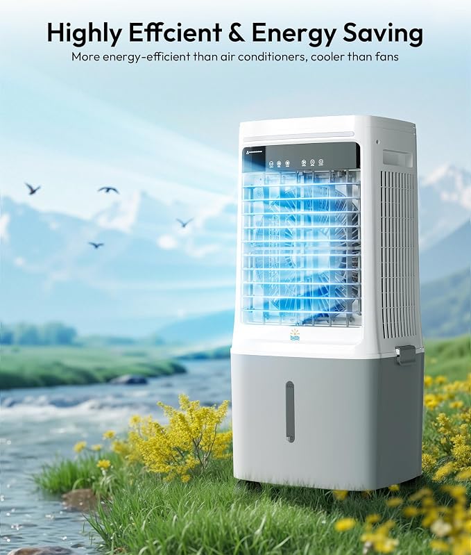 3-in-1 Portable Evaporative Air Cooler - 2000 CFM Swamp Cooler with Remote Control, 6.6-Gal Dual Tank, 4 Ice Packs, 12H Timer, 2 Modes 3 Speeds, Oscillating Cooling Fan for Large Room, Outdoor