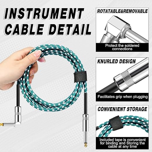 Rigibright 8 Pack 10FT Instrument Cable - Guitar, Bass, Keyboard, Microphone & Mixer Amp Cord (8, Multicolored-Series B)