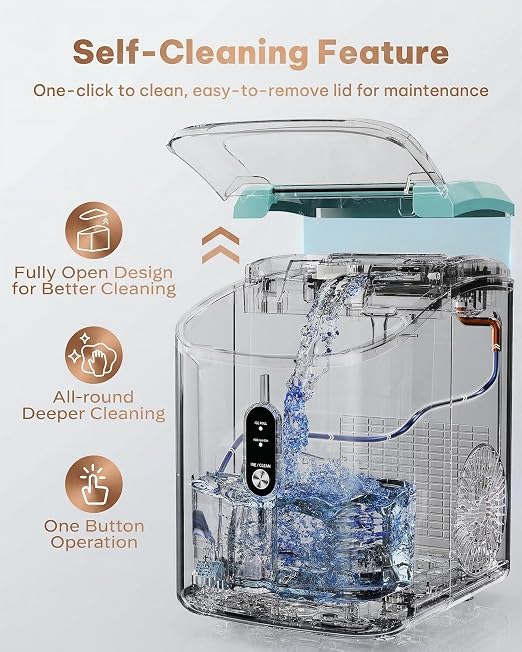 Silonn Nugget Ice Maker Countertop, Chewable Pellet Ice Machine with Self-Cleaning, Portable Pebble Ice Maker with Ice Scoop for Home, Kitchen & Office, Green