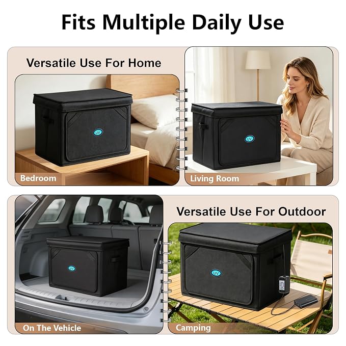 Large UV Sanitizer Box, 36L Portable Sanitizing and Cleaning Machine with 3-Level Timer, Foldable UV Cleaner Box for Household Use Like Phone, Towel, Key, Etc. Ozone Free