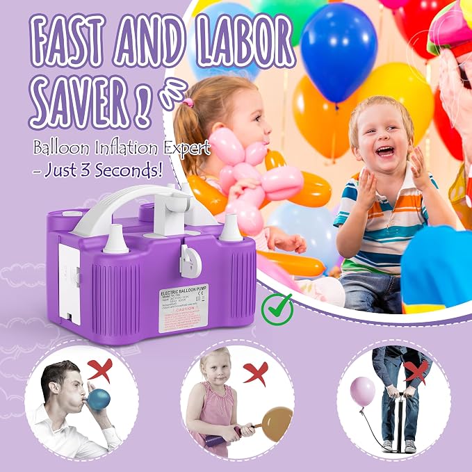 4-in-1 Electric Balloon Pump for All Balloons, Inflatables, and Sports Balls, Triple Inflating Ports for Latex Foil 260q Mylar Balloon, Inflator Deflator for Air Beds Pool Floats Yoga Balls