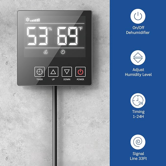 Remote Controller for Crawl Space Dehumidifier, Digital Humidity Control Timer, Adapt Humidity for Model DY113N/DY117PN/DY120N/AM160/AM160P